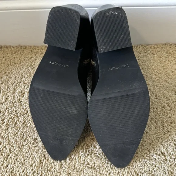 Lisa Vicky Black Genuine Suede Sunny-V Pointed Toe Block Heel Booties Sz 7.5 - Picture 8 of 8